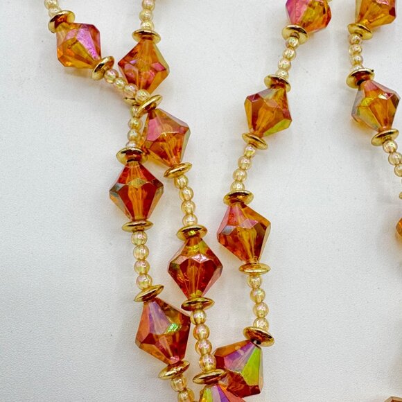 Vintage Christmas Tree Garland Iridescent Gold Purple Faceted Diamond Shape Bead - Picture 2 of 4